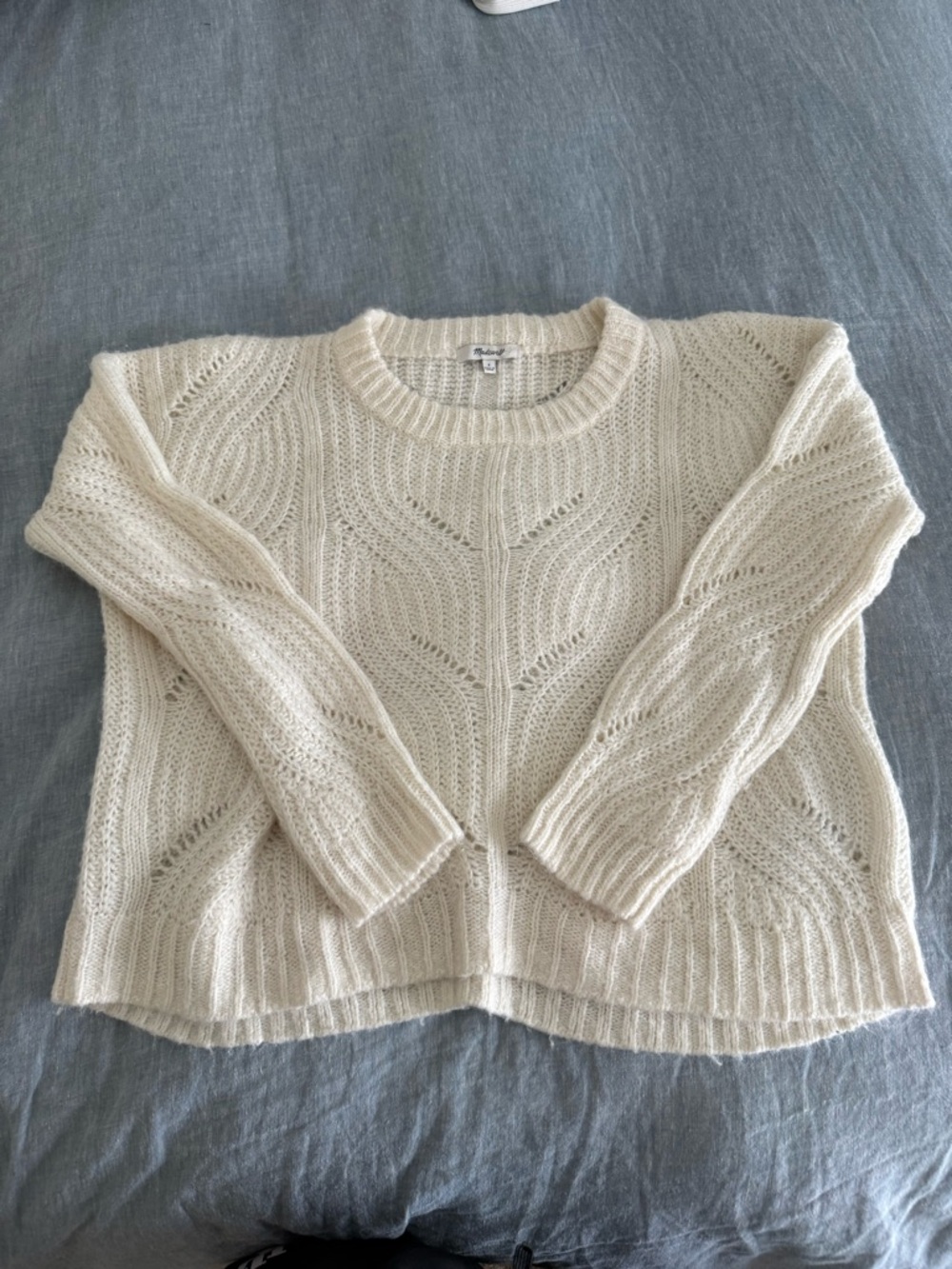 Madewell Cream Open-Knit Crewneck Sweater